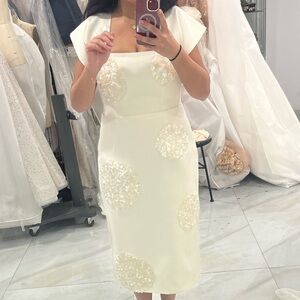 Elegant Cream Midi Dress

Leo Lin gown tailored to midi with cap sleeves custom